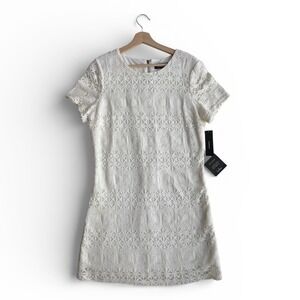 NWT Lulus White Lace Eyelet Mini Dress Short Sleeve Bridal Shower Coquette Large